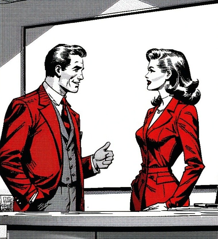 A man and woman meeting in an office, make the stile old timey Rp Kirbi like-Mar-10-2025-06-41-11-0073-AM-1 A man and woman meeting in an office, make the stile old timey Rp Kirbi like-Mar-10-2025-06-41-11-0073-AM-1